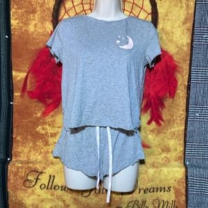 LC LAUREN CONRAD-gray/pink SWEET DREAMS graphic 2pc shirt w/drawstring shorts